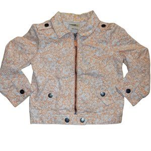 OshKosh Girls Size 3T Floral Print Denim Jean Jacket Peach White Zip Collar